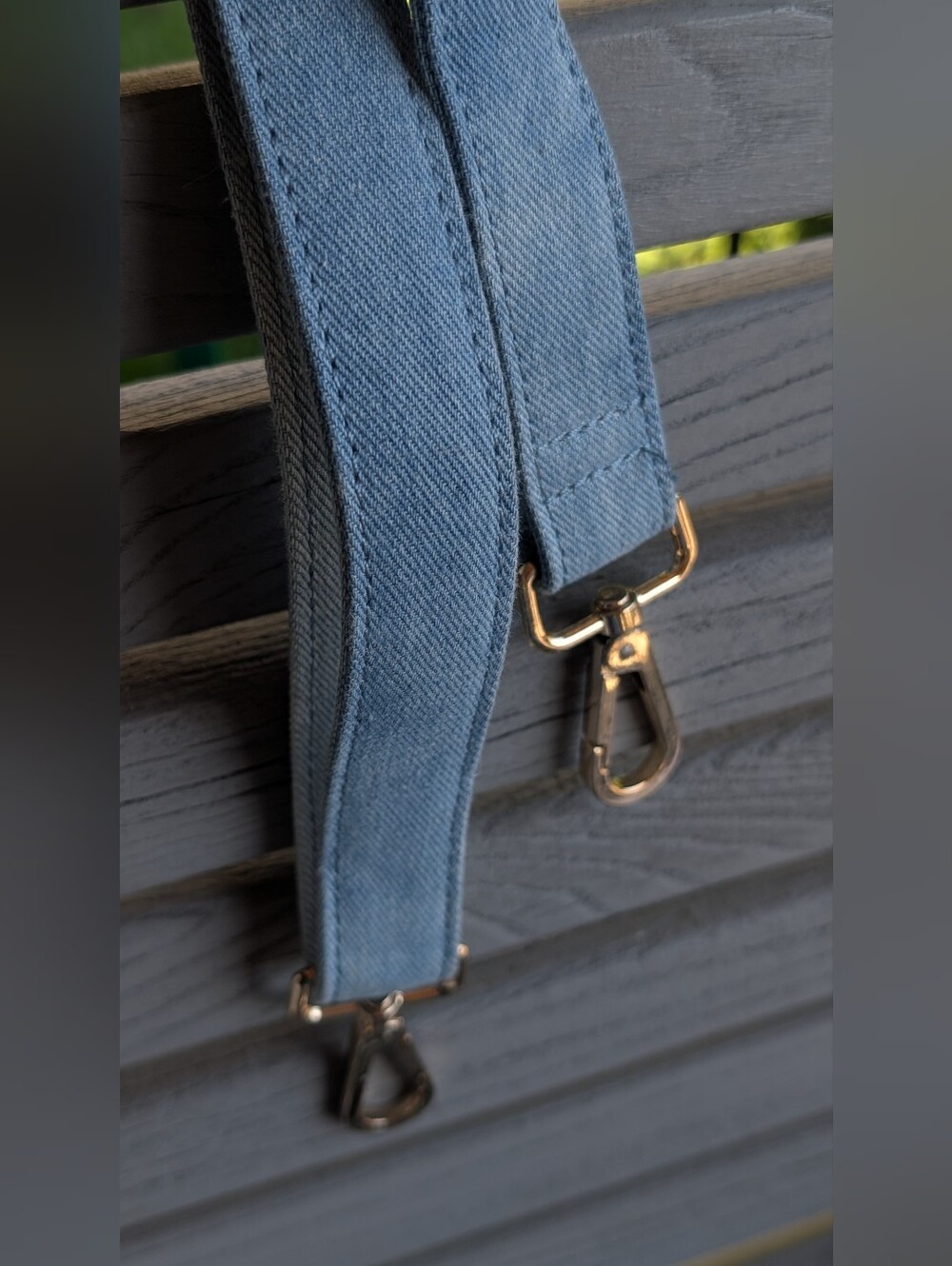 Blue Denim Crossbody Strap with Gold Hardware